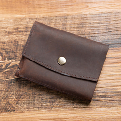 【限量特價】三折真皮迷你錢包，男女通用，巧克力色，HAW008 第3張的照片