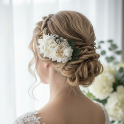 A414 つまみ細工 髪飾り 白 卒業式 袴 結婚式 ドライフラワー 成人式