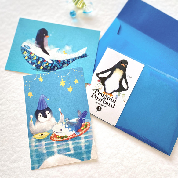 ペンギンポストカード［みずいろセット］5枚入り 1枚目の画像
