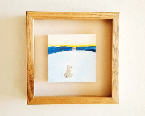 犬の絵｜原画「夕焼け空」 ※ボックス額縁入り 絵画 絵と額縁