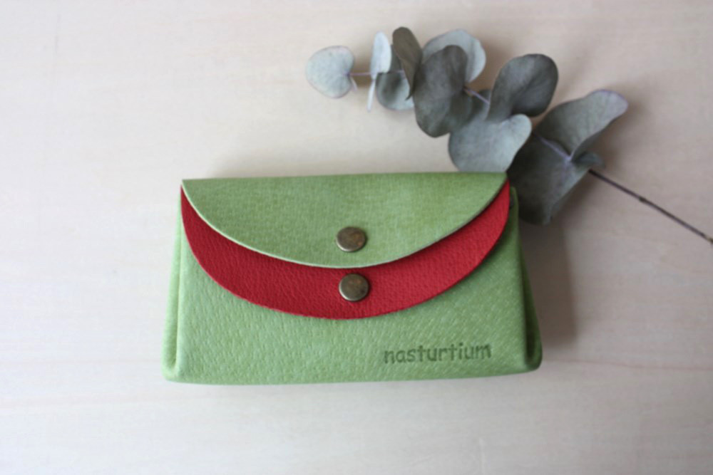 ピッグスキンの小さなお財布　きみどり×あか