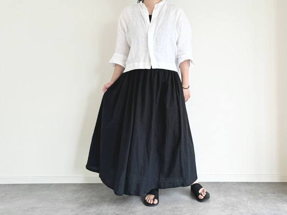 Veritecoeur リネン ギャザースカート　ブラック　F 夏にさらりと快適♪ cottonリネンのギャザースカート ブラック