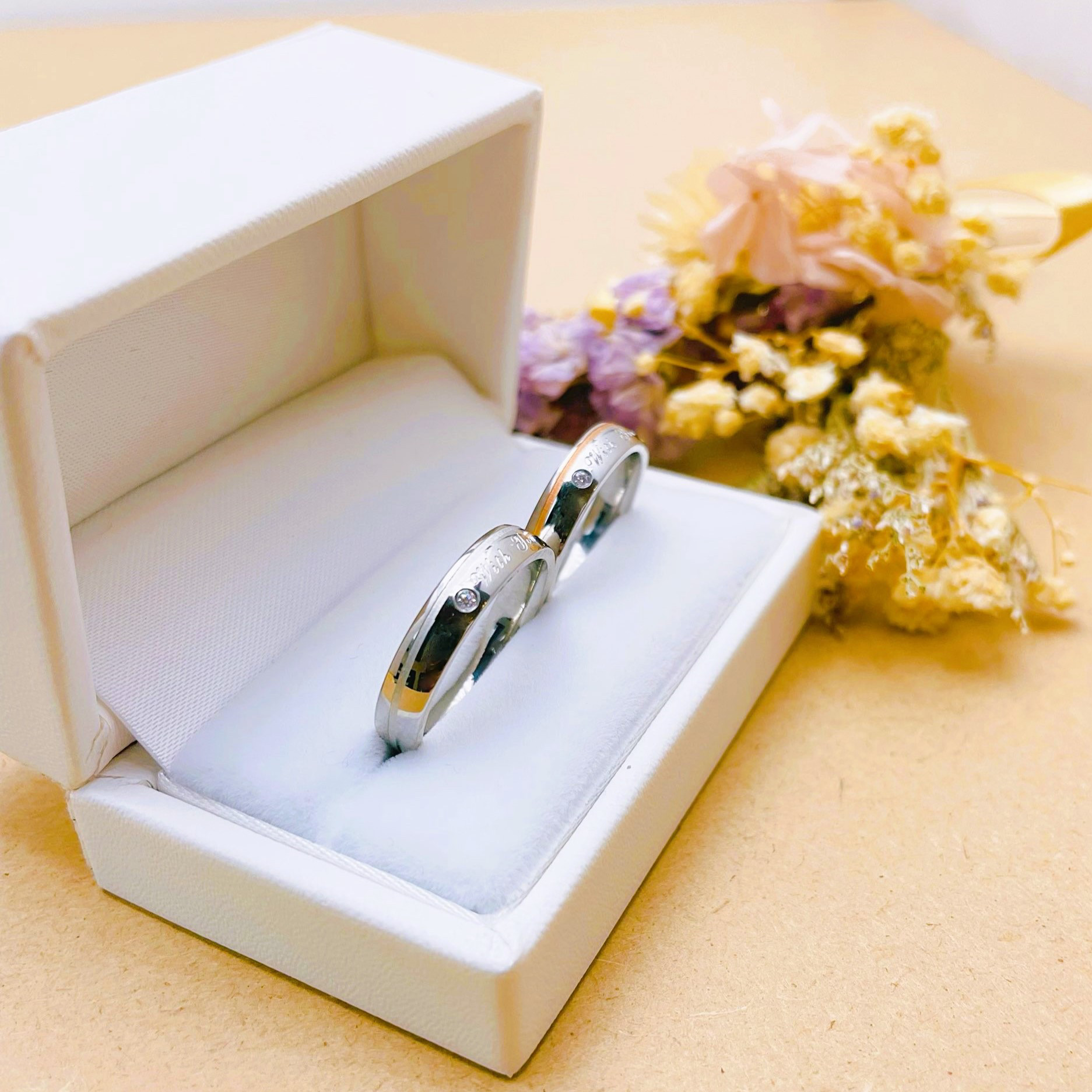 【natural*】 ペアリング あなたと共に＊ 指輪 刻印 誕生石OK  サージカルステンレス 〈2本ペア価格〉