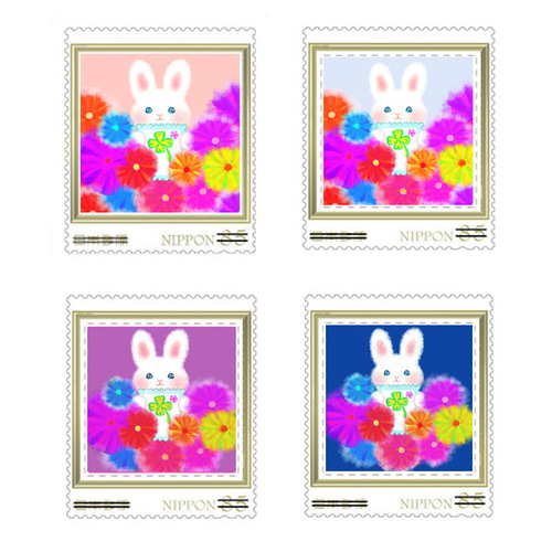 うさぎの85円切手シリーズ4枚セット❀幸福の四つ葉とうさぎ 封筒