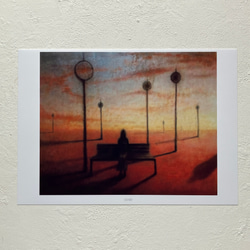 日本画夕焼け 水彩画 日本の城の 夕焼け - メルカリ