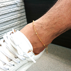 送料無料MENS Gold metal station anklet / bracelet 2way 2枚目の画像