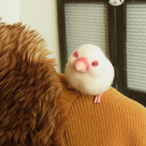 もちもちおねむな文鳥 手乗りorブローチ オーダーメイド可 羊毛
