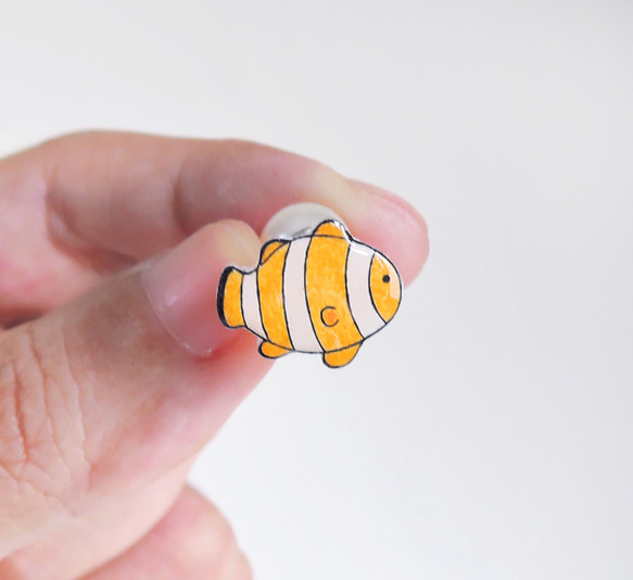 小丑魚可愛手工耳環 尼莫 Nemo 抗敏耳針 無痛耳夾 第2張的照片