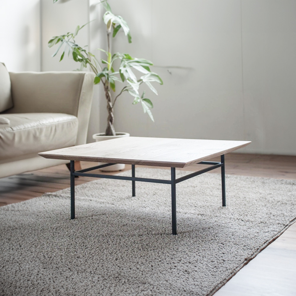 くりのコーヒーテーブル（70cm角・国産栗材・オイル塗装・黒スチール）ローテーブル・リビングテーブル 38,350円