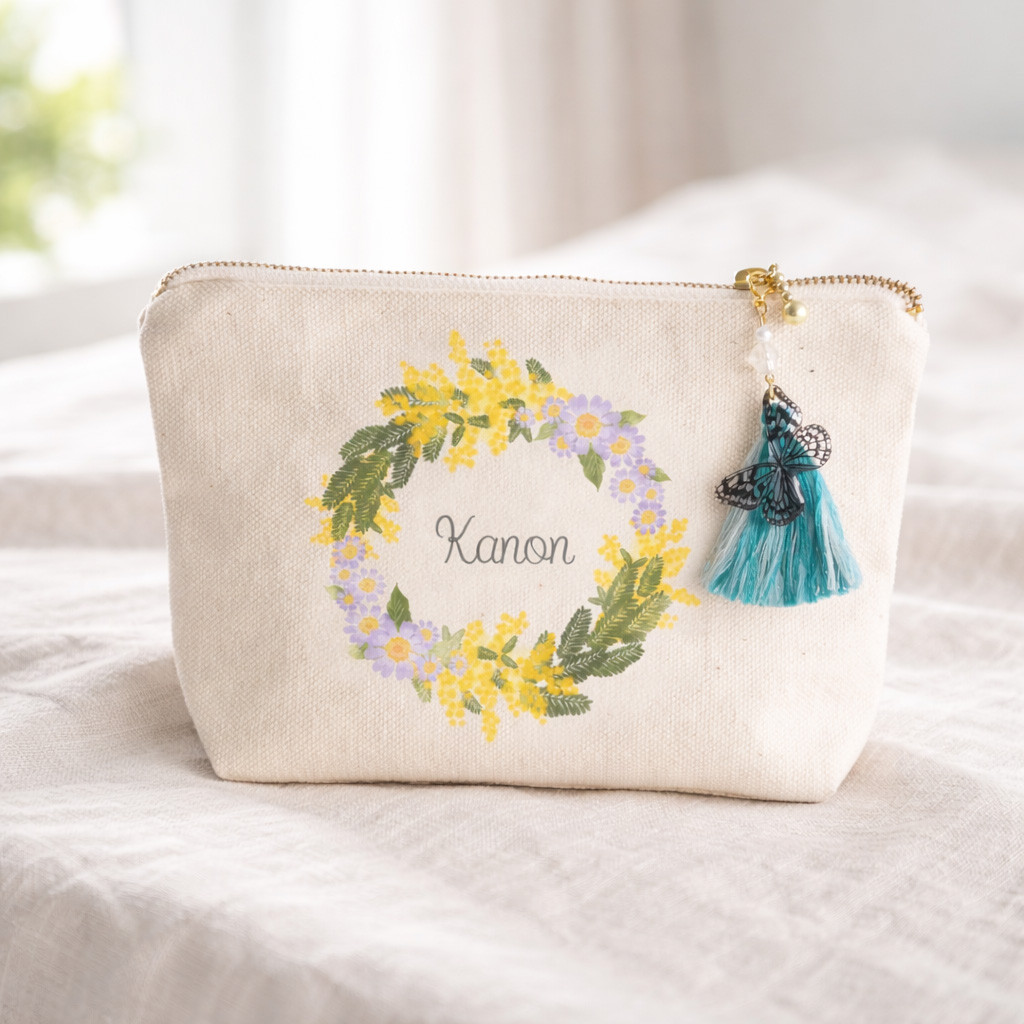 【名入れ可】誕生花ポーチ Mサイズ｜選べる誕生花・ポストカード付き｜ブルミア