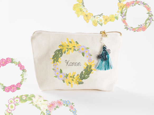 【ブルミア】誕生花が咲き続けるポーチ　Mサイズ 1枚目の画像
