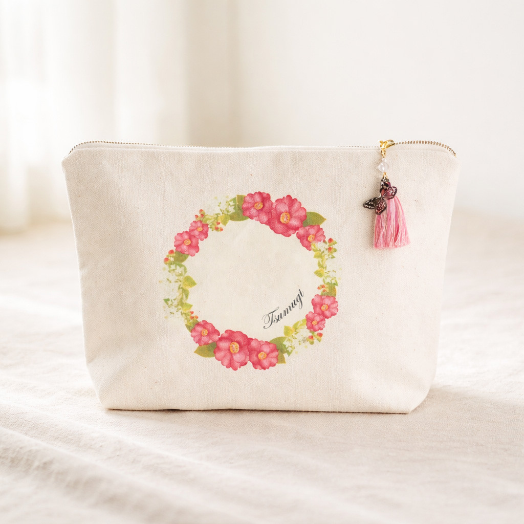 【名入れ可】誕生花ポーチ Lサイズ｜選べる誕生花・ポストカード付き｜ブルミア