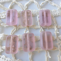 テーブルカット　長方形淡い紫ピンク　チェコビーズCzech Glass Beads6個 1枚目の画像