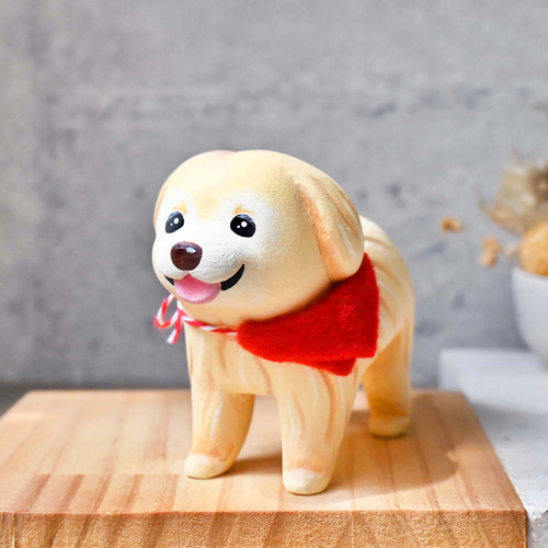 笑顔がキュートなゴールデンレトリバー 立ち姿 手作り 木製 癒しの