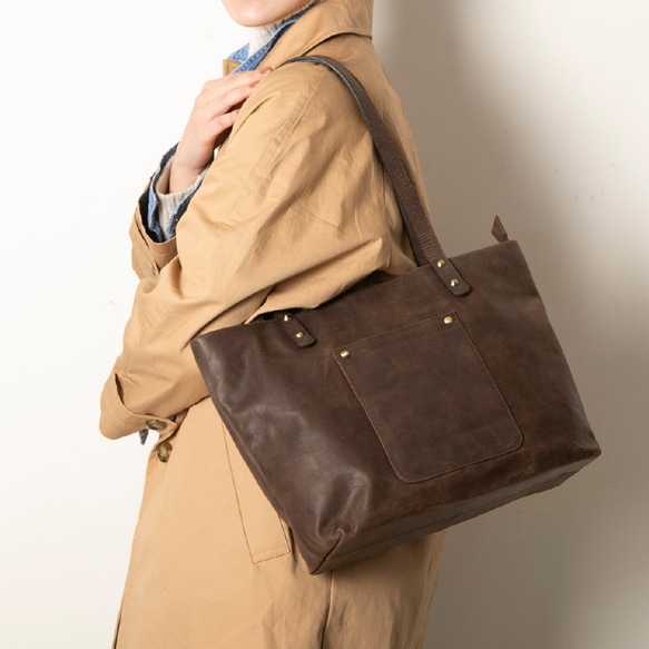 A4 手提包真皮單肩姓名禮物女式男款時尚駝色 HAB005 第15張的照片