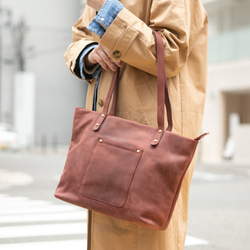 A4 手提包真皮單肩包姓名禮物女式男款時尚棕色 HAB005 第17張的照片