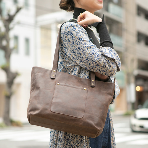 A4 トートバッグ 本革 肩掛け レディース メンズ ブラウン HAB005