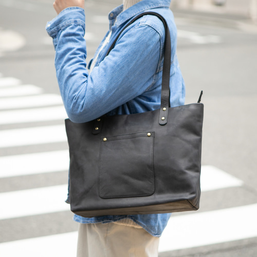 A4 トートバッグ 本革 肩掛け ギフト レディース メンズ ブラック