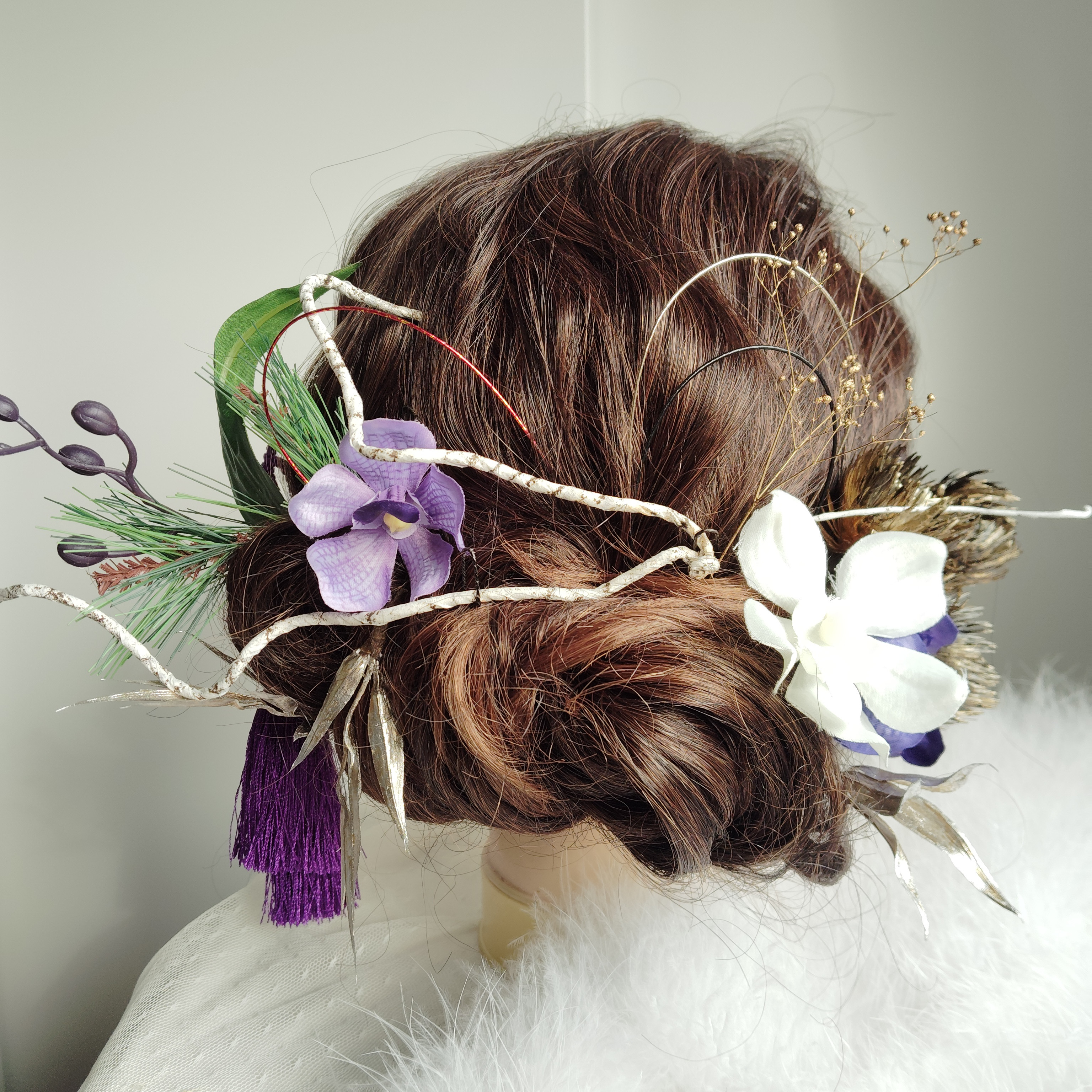 花現＿＿和モダン　モダンアレンジ　現代アレンジ　髪飾り　 成人式　水引 　卒業式 　袴　 和装ヘア 　振袖　 着物