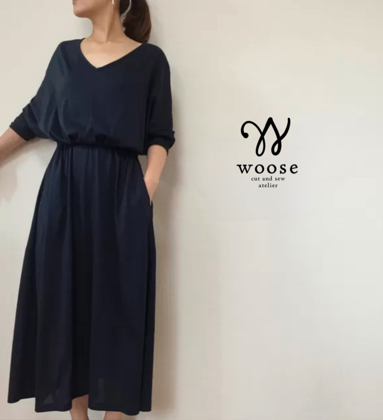コットン100【全6色】ドルマン袖★ネイビー【受注製作W55cm〜90cm対応】シルケット天竺 ブラウジングワンピース