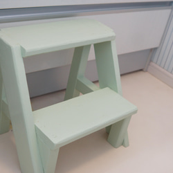 ハンドメイド家具　花台 踏み台　子供椅子　プランター台　ステップスツール　ミント色 1枚目の画像