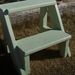 ハンドメイド家具　花台 踏み台　子供椅子　プランター台　ステップスツール　ミント色 7枚目の画像