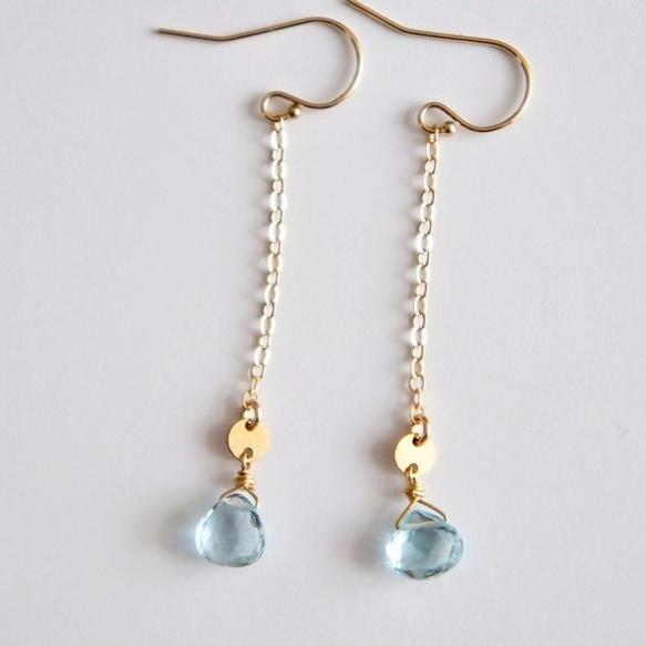 マロンカット天然石のチェーンピアスorイヤリング　★ブルートパーズ★