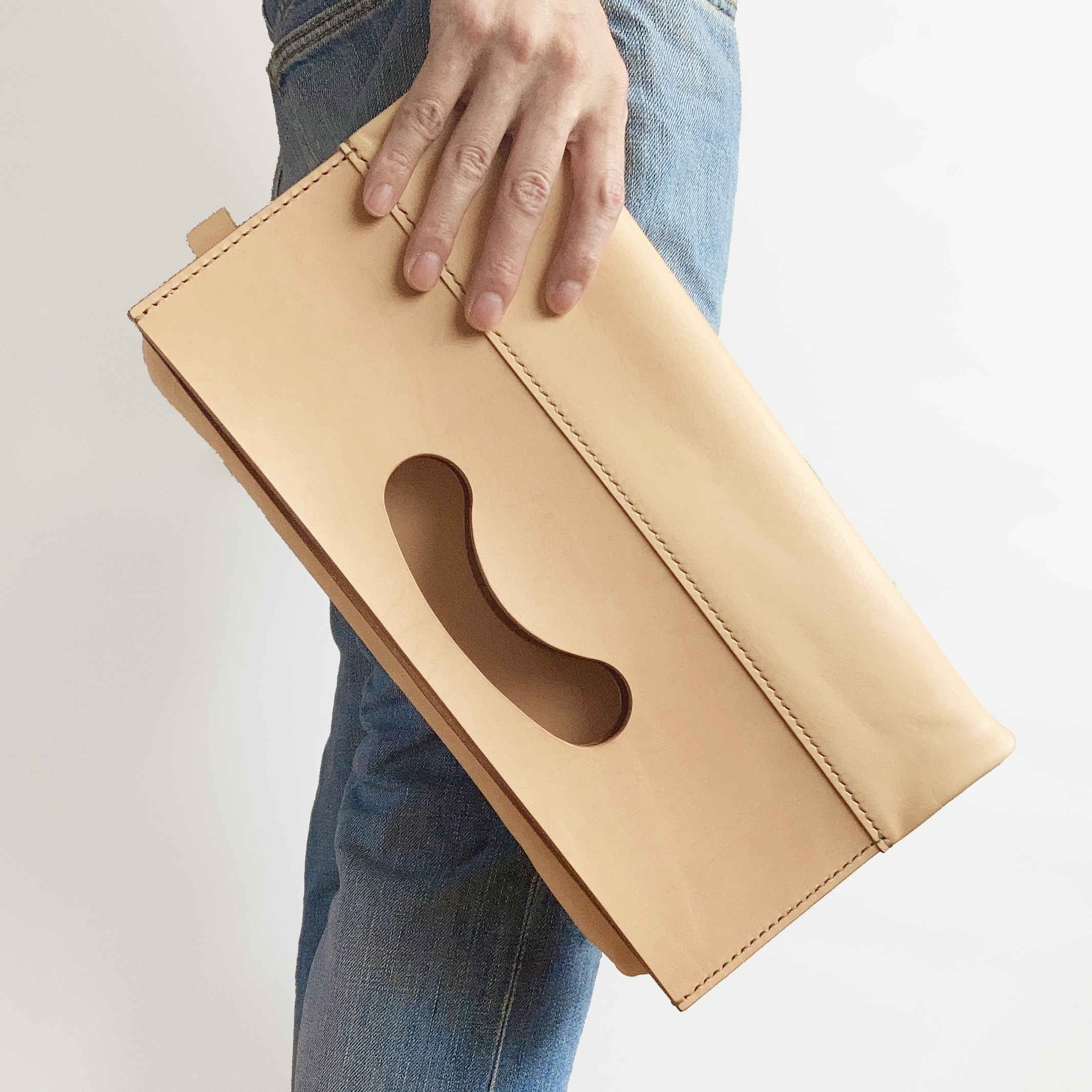 ヌメ革丨クラッチバッグ【nicori/にこり】荷物が増えると機嫌をそこねる2way 手縫い 手づくり