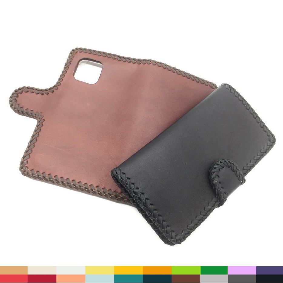 【22色から選べる・全機種対応・名入れ対応】レース編み 革製手帳型スマホケース 栃木レザー iPhone galaxy