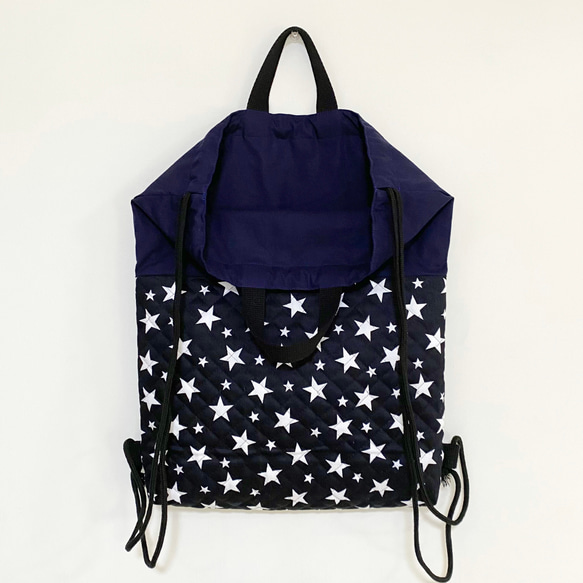 キルティングの大きな体操服袋 (ナップサック) 星柄 男の子 女の子 3枚目の画像