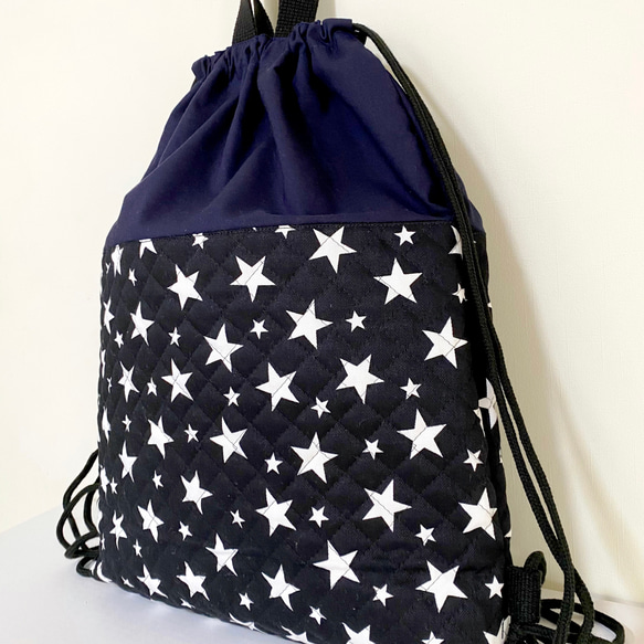 キルティングの大きな体操服袋 (ナップサック) 星柄 男の子 女の子 4枚目の画像