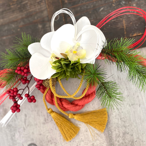 和モダン お正月飾り 胡蝶蘭 レッド☆響花 しめ縄・しめ飾り aki 通販