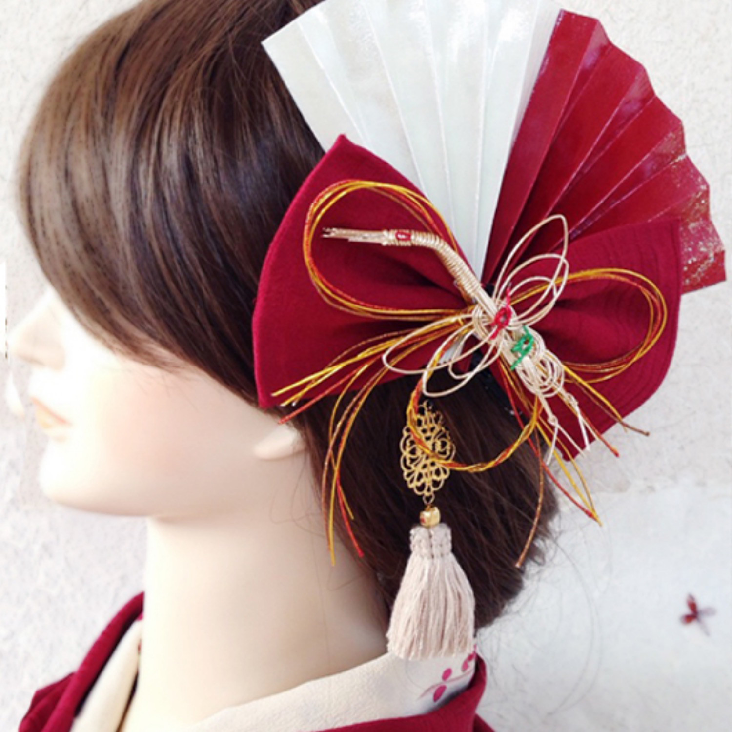 送料無料】成人式 結婚式 髪飾り 赤 白 和モダン 大正ロマン 粋