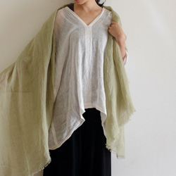 艾草染細麻披肩 第1張的照片