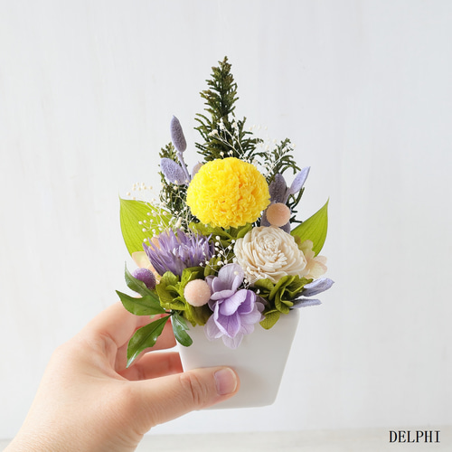 □翌日発送可□【一対セット】ポンポンマムのお供えアレンジ（イエロー