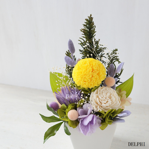 □翌日発送可□【一対セット】ポンポンマムのお供えアレンジ（イエロー