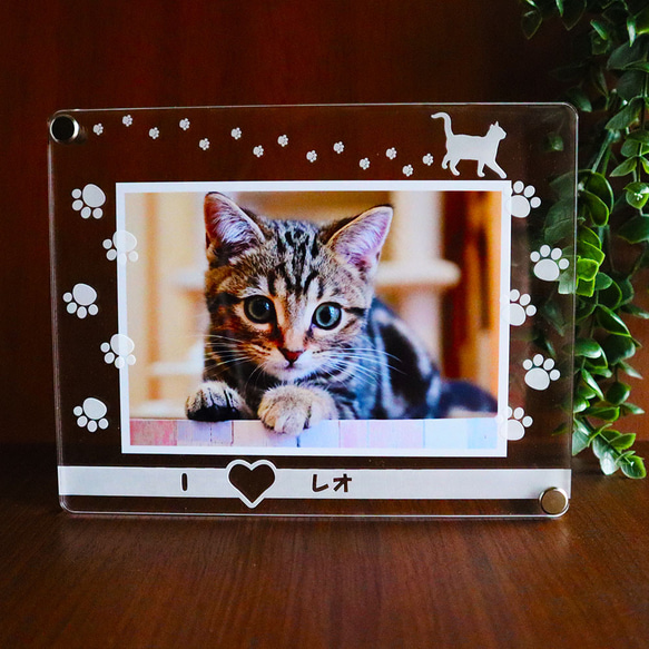 ☆ 猫種50種選べる☆肉球あしあと アクリル フォトフレーム(L判サイズ