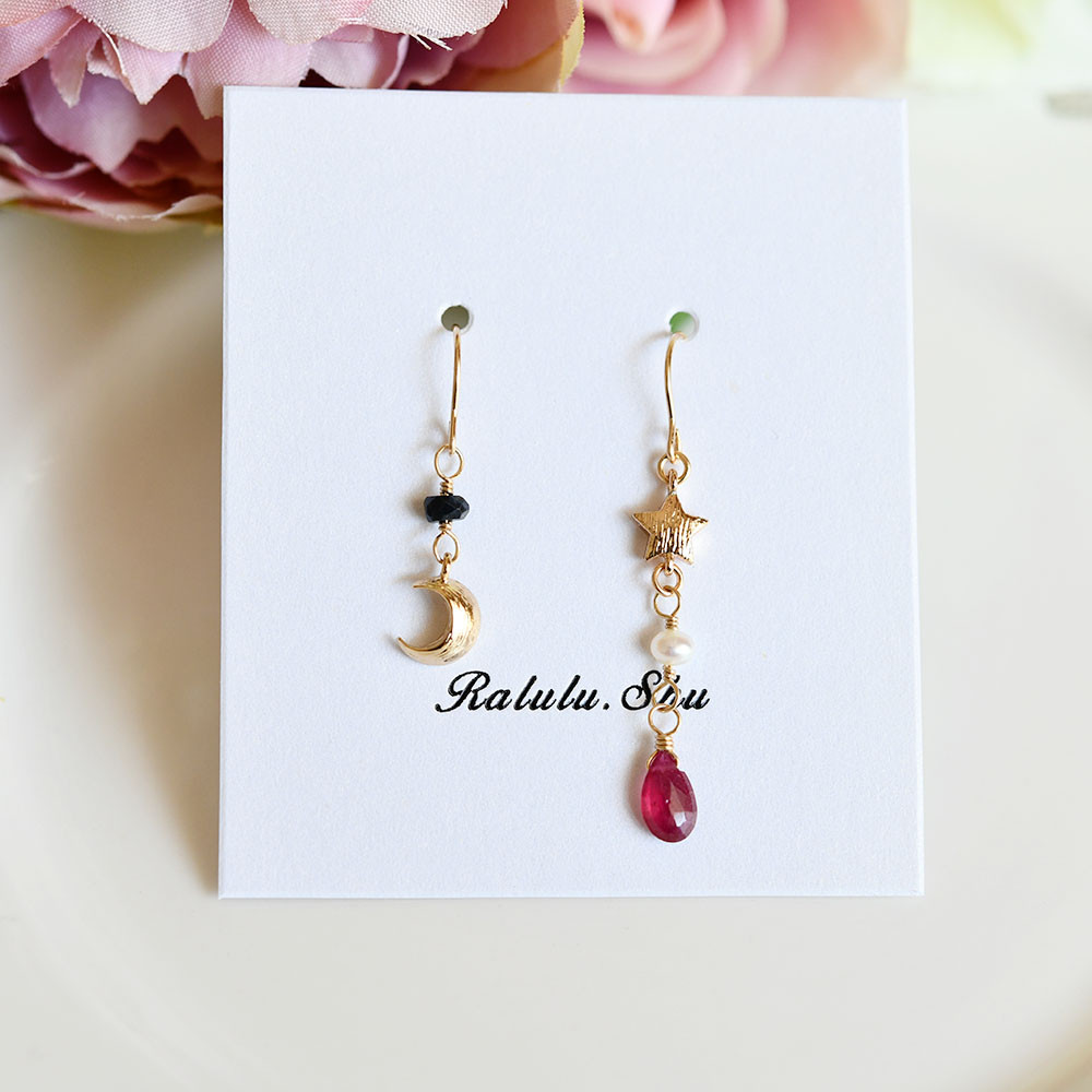 サファイア＜星月童話＞非対称 ピアス イヤリング　9月誕生石