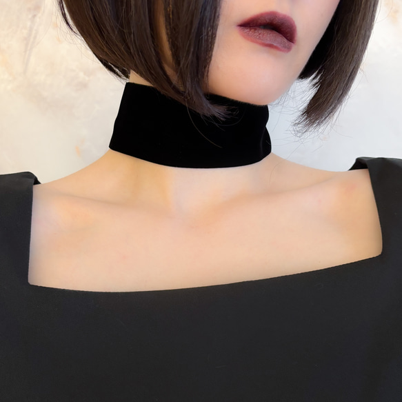 黒：幅広ベルベットリボンのチョーカー SV029BK ネックレス