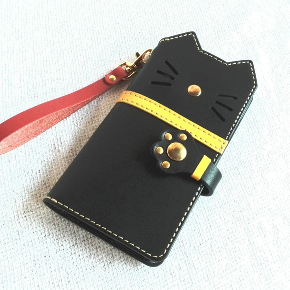 ＊leather sumyaho case＊手帳型 猫のレザースマホケース／全機種 2枚目の画像