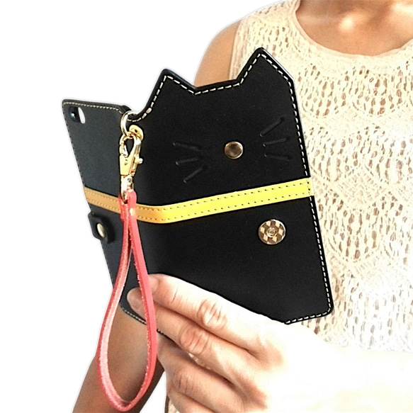 ＊leather sumyaho case＊手帳型 猫のレザースマホケース／全機種 1枚目の画像