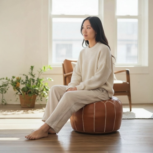 ご好評につき再入荷】モロッコ レザー プフ ノマド / ナチュラルオイル