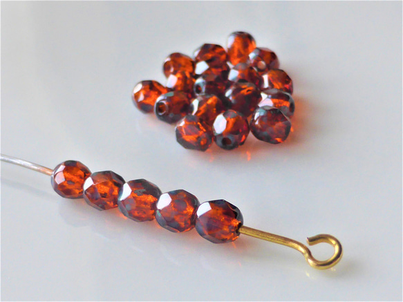 20個　FP オレンジブラウンアンティーク調　チェコビーズCzech Beads 4枚目の画像