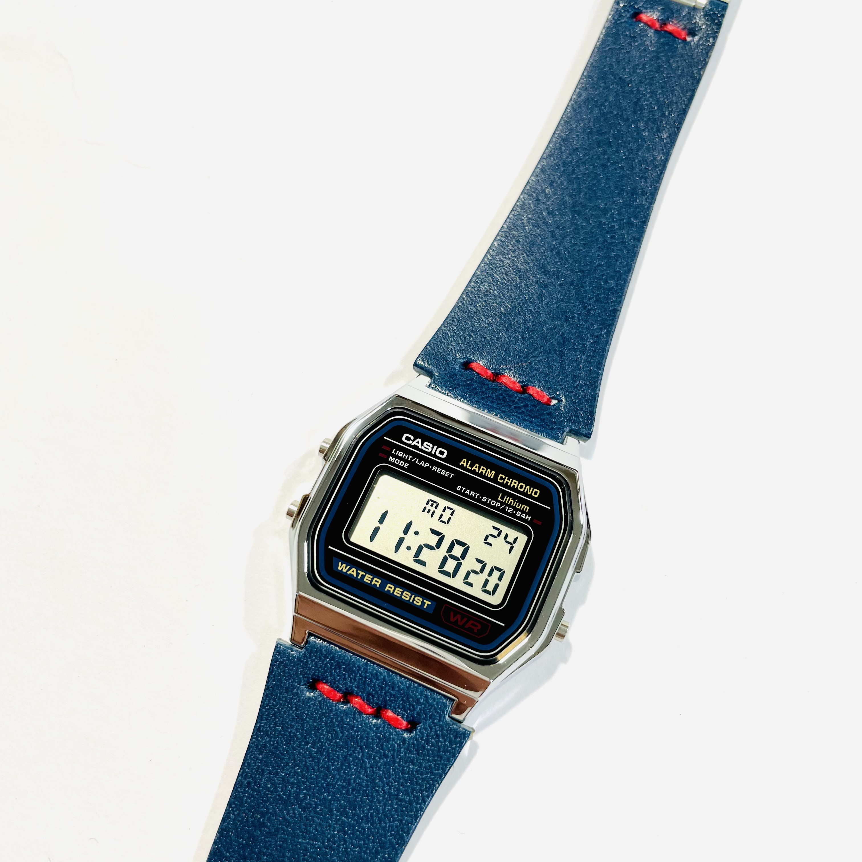 CASIO A158 チープカシオ本革レザーベルトカスタム グレー&茶色 CASIO A158 チープカシオ本革レザーベルトカスタム グレー&茶色