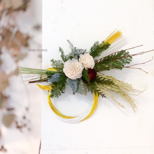 お正月飾り　水引飾り　プリザーブド・ドライ お正月[2WAY水引飾り]結/カラー3種/プリザーブド・ドライフラワー