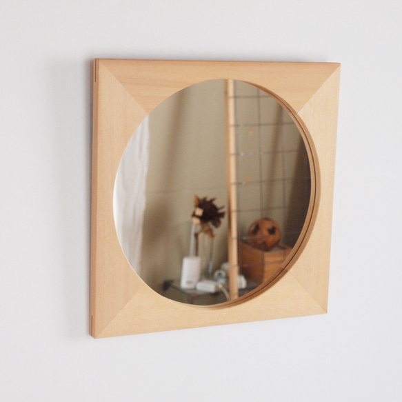 木製 鏡「四角に丸」ツガ材2　ミラー 1枚目の画像