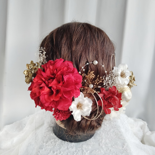 No.721 豪華！ 赤ダリア白金 ♡ 成人式髪飾り 振袖髪飾り 結婚式