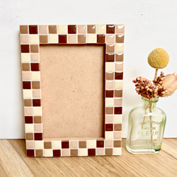 L版または2L版フォトフレーム ブラウンミックス 木製写真立て 美濃焼