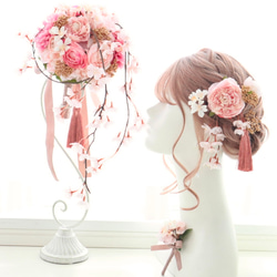桜キャスケードブーケ さくらブーケ 胡蝶蘭ブーケ 結婚式 造花ブーケ 和婚 和装