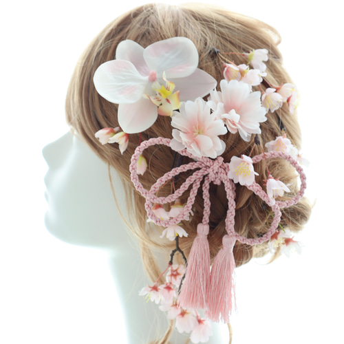 ヘッドドレス 桜 胡蝶蘭 髪飾り ピンク フラワーヘッドパーツ 和婚